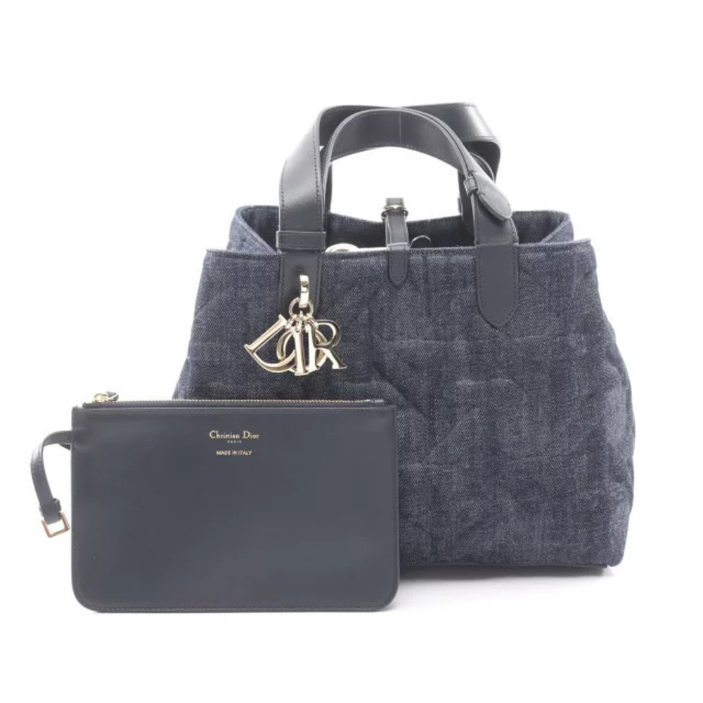 Christian Dior Toujours Graphic Cannage Handbag Denim Leather Navy Blue